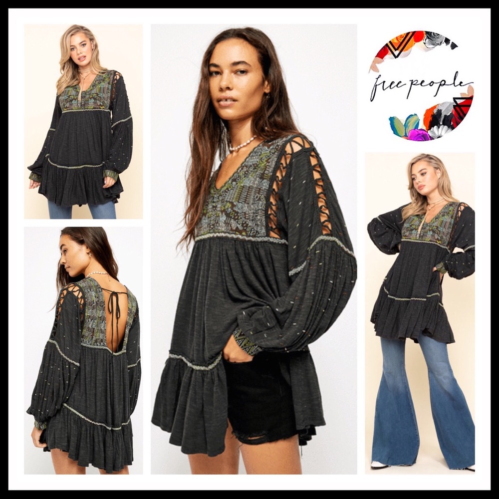 FREE PEOPLE BOHO FLOWY TUNIC MINI DRESS A3C - Picture 16 of 16